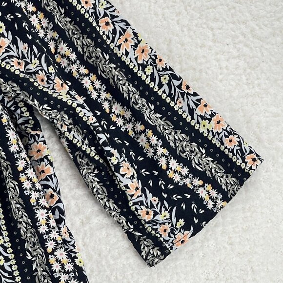Woman Within Black Floral Print Button-Up Shirt Womens 3/4 Sleeve V-Neck Size 1X - Picture 5 of 15